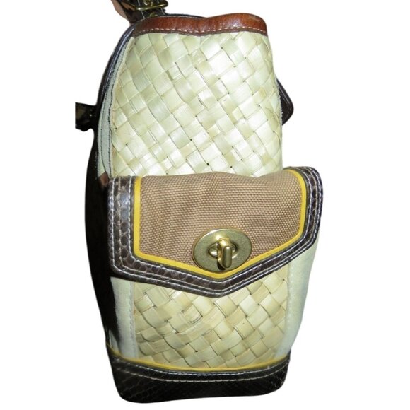 COACH 2005 Daphne Woven Straw Canvas Snakeskin Trim Leather Multi Turnlock Bag - Picture 3 of 13